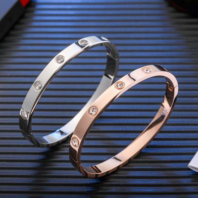 China 1PC TRENDY Fashion Stainless Steel Bracelets Luxury Men Rose Gold Cuff Bangles Women Zircon Charm Couples Bracelet for sale