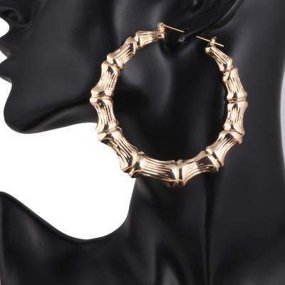 China Hiphop Statement Gold/Ribbon Large Circle Bamboo Hoop Earrings For Women Hip Hop Earrings Set Classic Jewelry for sale