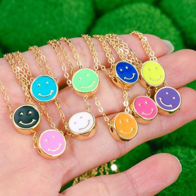 China Factory Wholesale Personality Disc Pendant Smiley Color Drip Oil Geometric Necklace CLASSIC for sale