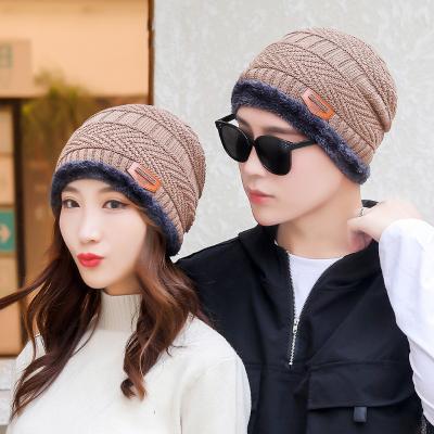 China Warm Hith Wool Polyester/Cotton Winter Hat Scarf Knitted Plush Hats For Men And Winter Beanie Hat Woman Beanie Caps for sale