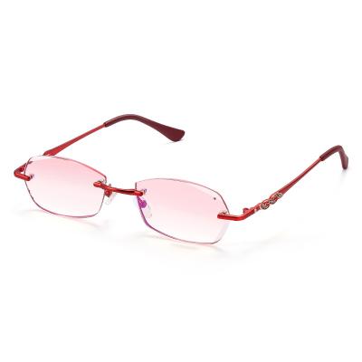 China PC Women's Anti Presbyopia Glasses Blue Rimless Diamond Cut Computer Reading Glasses For Men And Women for sale