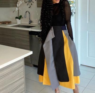 China Latest Design Patchwork Ladies Anti-Static Maxi Skirt For Women Spring Autumn Anti-Static Dress 2022 Elastic Waistband Long Pleated Skirts for sale