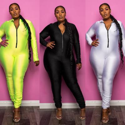 China Anti Wrinkle Anti-Wrinkle Solid Color Fall Plus Size Fitness Wear For Women Zipper Long Sleeve Oversized One-Piece Skinny Overalls for sale