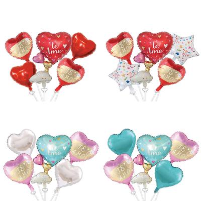 China Gift Toy New Sunshine Car United Love Foil Balloons Set Blue Red Heart Te AMO Globos Valentine's Day Spanish Wedding Decoration 5pcs for sale