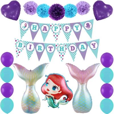 China New Hot Sale Mermaid Party Supplies Banner Balloon Set With Pom Pom For Birthday Party Decoration Custom Shapes for sale