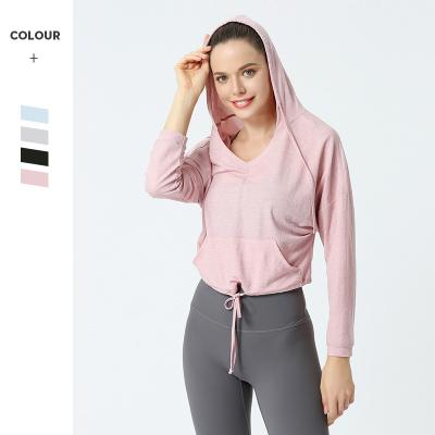 China Leisure Breathable Crop Top Women Hoodies Sports Casual Yoga Wear Breathable Loose Fitness And Yoga Wear for sale