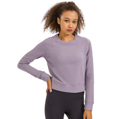 China 2021 Autumn And Winter New Yoga Wear Solid Color Breathable Seamless High Stretch Loose Tops Cotton Sweat Suit for sale