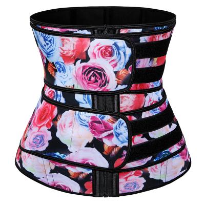 China Double Waist Trimmer Private Label Logo Women Floral Printing Sweat Belt Antibacterial Custom Waist Trainer Waist Trimmer for sale