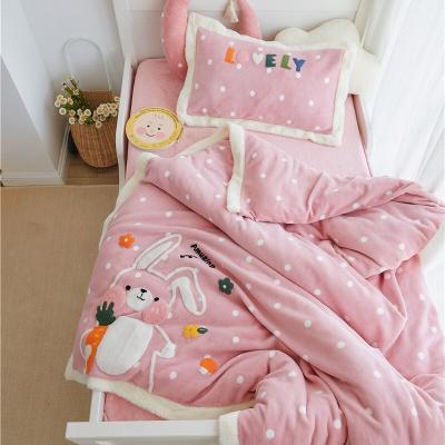 China Anti-Apnea Kids Style Milk Velvet Bedding Set Fleece Embroidery With Cartoon Design for sale