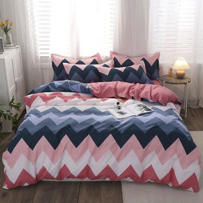 China Nondisposable Stripes Bedding Sets Microfiber Printed 4 Pcs Duvet Cover Bed Sheets Set for sale