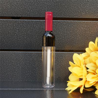 China Low MOQ Empty Red Plastic Lip Gloss Bottle With Colored Wine Shape Creative Portable Lip Gloss Tube for sale