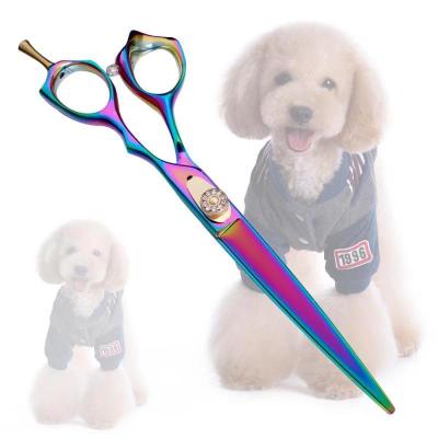 China New Viable High Quality Rainbow Titanium Coated Pet Grooming Shears Cutting Scissors For Dog Hair With MX203 CNC Approach Screw for sale