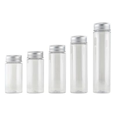 China 100ML~200ML Eco-friendly Round Plastic Bottle Pet Jar For Food With Aluminum Cap for sale