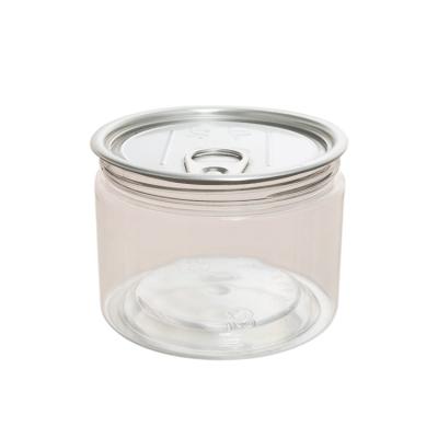 China 320ML Factory Price Eco-friendly Food Grade Rounded Plastic PET Pop Top Box With Aluminum Lid And Screw Top for sale