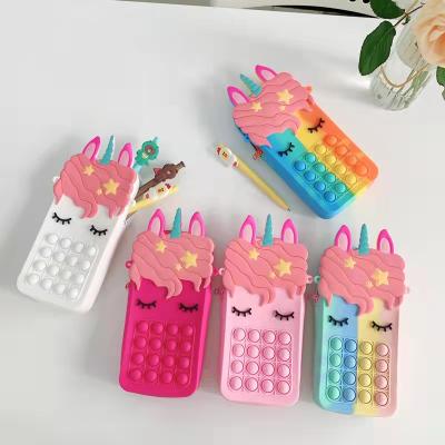 China Cute Shockproof Factory Silicone PopIt Bag With Strap Bag For Kid With Neck Strap For Girl Pencil Bag Coin Case for sale