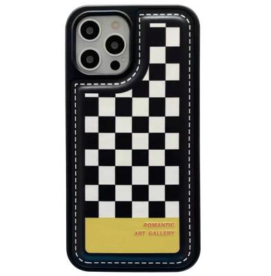 China Retro Shockproof PU TPU Phone Case Camera Lens Plaid Leather Phone Case Anti-fall For iPhone 13 pro Max Back Cover for sale