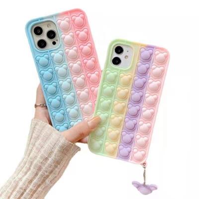 China 2021 Cute Silicone Cell Phone Toy Mobile Phone Toy Bubble Anti-fall Shockproof Cartoon Push Cover for 11 series for iphone 12 pro max for sale