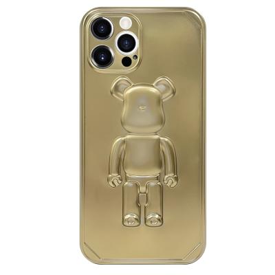 China 2021 Wholesale 2021 Anti-drop Glossy Camera Lens Protection Bear 3D Bear Cell Phone Shockproof Case For Apple Phone 12 Pro Max for sale