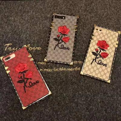 China Designer Luxury 3D Rose Embroidery Square Anti-drop Phone Case With Strap Shockproof Back Cover For iPhone 12 Pro Max for sale