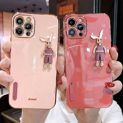 China 3D Anti-fall Rabbit Diamond Sparkle Soft Plating Luxury Phone Case For iphone 12 pro Max Case 11 pro for sale