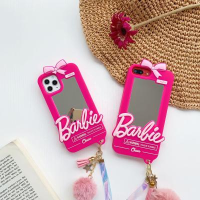 China Hot Selling Anti-fall 3D Mirror For Apple Phone Cute Silicone Case For iphone 12 pro max with furball for 11 pro for sale