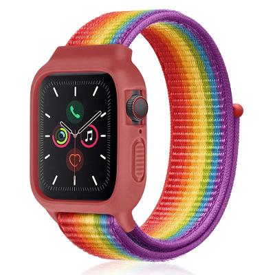 China Hot Selling Waterproof Nylon Watch Band Fabric iWatch Bands+Silicone Face Case Protective For Apple Watch Band for sale