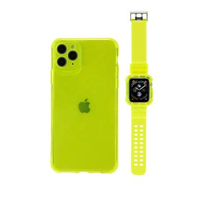 China Anti-fall hot sale neon color 2 in 1 sets soft tpu watch band+phone case for sale