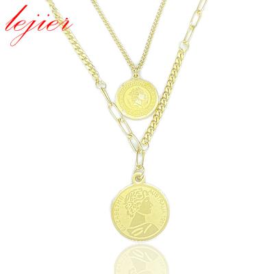 China FASHIONABLE LEJIER18K Stainless Steel Dual Personality Gold Plated Letters Around Smooth Multilayer Chain Necklace Clavicle for sale