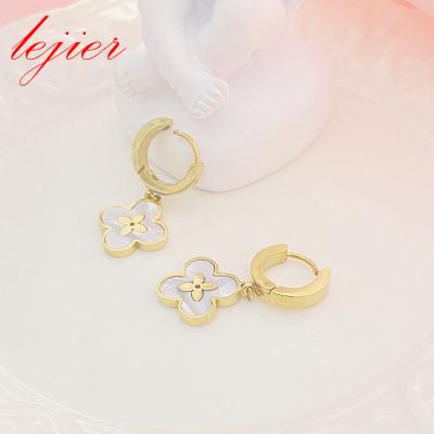 China Cute 18k Gold Fashion Earring Flower Earrings Style Stainless Steel Drop Earring Hot Selling for sale