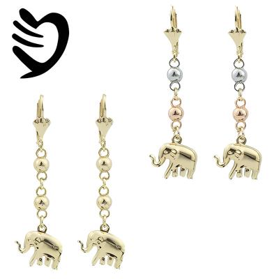 China TRENDY 18k Gold Plated Fashion Tricolor Elephant Jewelry Long Rosary Earrings Elephant for sale