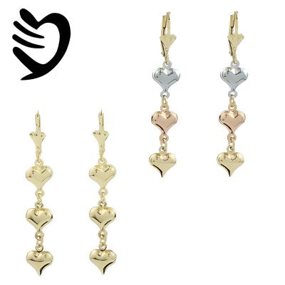 China Fashion TRENDY jewelry tricolor gold plated long ridge heart stud earrings 14k for women accessories for sale