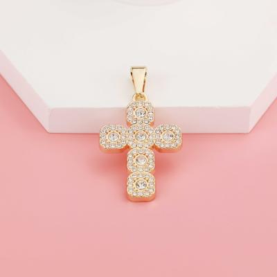 China LEJIER New Style Brass Non Allergic Fashionable Gold Plated Cross Rainbow Pattern Zircon Gemstone Charms Pendant For Jewelry Making for sale