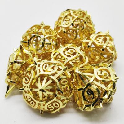 China 2022 New Hot Selling Board Game Accessories Factory Gold Plating Cavity Out Of Metal Dice Game Dungeons And Dragons Copper Dice Set for sale