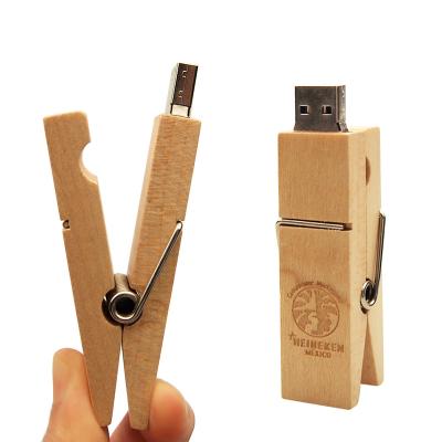 China Gift--Wholesale promotional wooden USB pendrive flash drive Nice clothespin bamboo clip with logo headed 8GB 3.0 flash drive USB flash drive wooden wood usb for sale