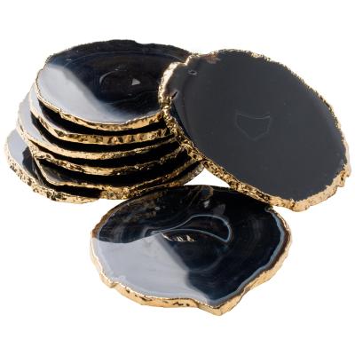 China Africa Amazon Best Selling Gold Balance Geode Quartz Crystal Slices Black Blue Stone Natural Agate Slice Slice Coaster for sale