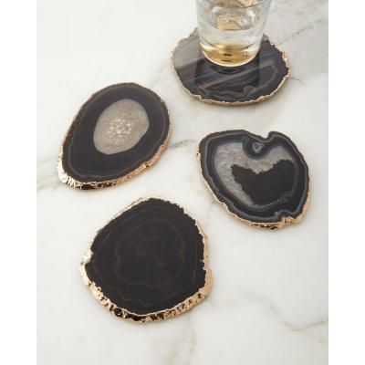 China Natural Black Rose Quartz Crystal Agate Slices Stone Coaster Europe Amazon Hit Geode with 4x4 Gold Trim Set for Cup Holder for sale