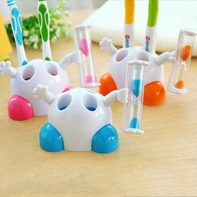 China 2018 New Arrivals Bathroom Cartoon Cute Animals Design Cute Animals Viable Plastic Toothbrush Holder For Kids With Hourglass 3 Minute Sand Timer for sale