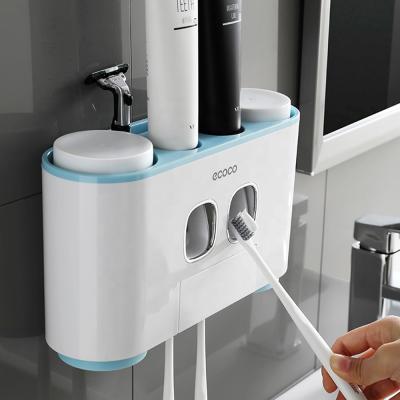 China 2021 Auto Sustainable Ecoco Bathroom Wall Mount Squeezing Toothpaste Dispenser With 5pcs Toothbrush Holder For Handicapped for sale