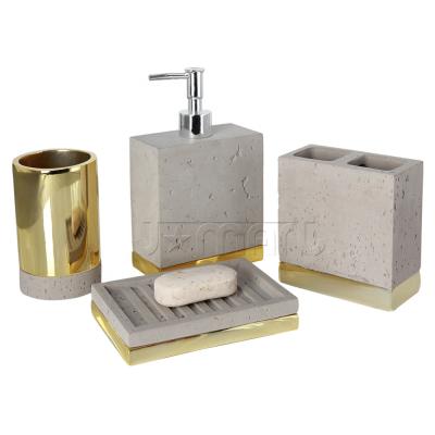 China 2019 New Products Viable Bulk Cheap Wholesale Creative 4 Pcs Resin Materials Granite Bathroom Set With Rose Gold Decor for sale