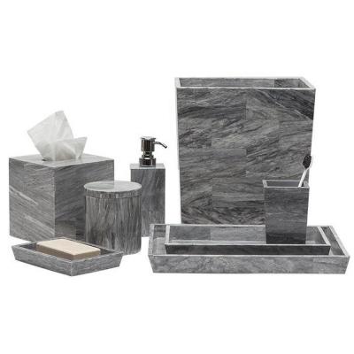 China China Suppliers Gray Natural Marble Finishes Bathroom Viable Home Accessories With 7pcs Resin Effect Set For Bath Decor Pictures for sale