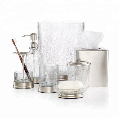 China China Sustainable 2018 New Products Crack Glass 7 Pcs Bathroom Accessories Sets for sale