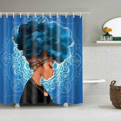 China 2019 Viable Amazon Bestseller African American Theme Black Afro Girl Shower Curtain in Mouldproof Fabric for Bathroom Bath Decor for sale