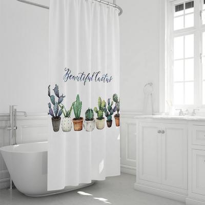 China Sustainable Walmart Ware Bathroom Bath Product Mouldproof Waterproof 3D Green Cactus Cartoon Design Shower Curtain for sale