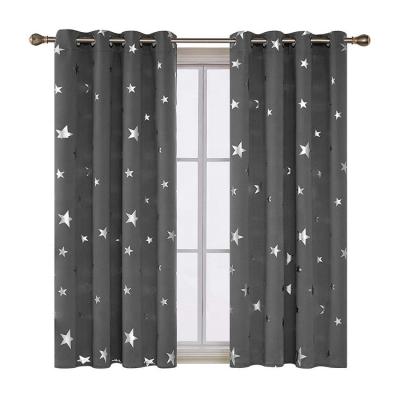 China Custom High Quality Elegant Silver Blackout Star Blackout Drapery Fabric Window Panel Curtains For Kids Children Bedroom/Living Room for sale