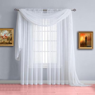 China Blackout Selling Elegant Sheer White Curtain In Simple Design Hot European Style Made From Voile Fabric With Extra Long Window Scarf for sale