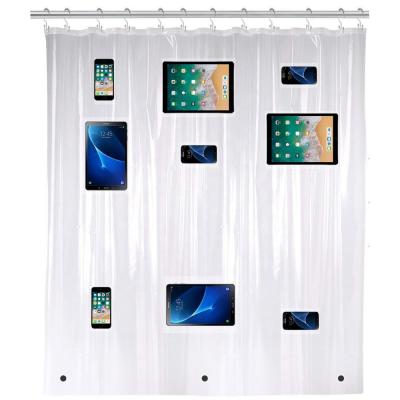 China 2018 Sustainable Amazon Success Products 100 EVA Clear Pockets Shower Curtain Eco-friendly With iPad iPhone Holder for sale