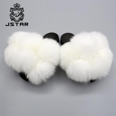 China High Quality Women's Fluffy Fox Fur Soft Breathable Real Fox Fur Slippers Slips Large for sale