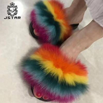 China Real Fox Fur Slides Women Fur Slippers Flat Bed Girls 2021 for sale