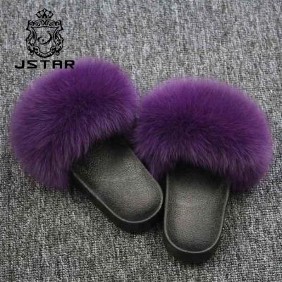 China 2021 Hot Selling Anti-skid Real Fox Fur Slide Sandals Summer Fur Non-Slip Slippers for sale