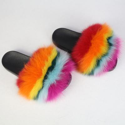 China Fashionable Anti-slippery Sandals Wholesale Anti-slippery Fur Slides Hairy Raccoon Fur Slippers For Women for sale